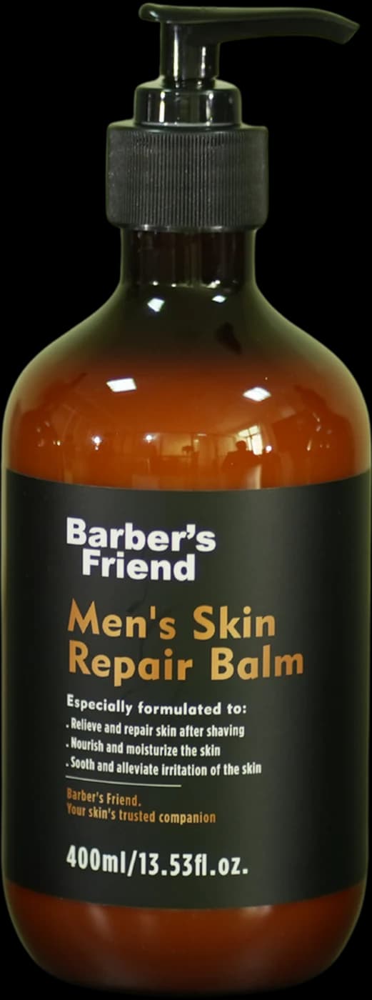 Barber's Friend Men's Skin Repair Balm 400ml amber pump bottle